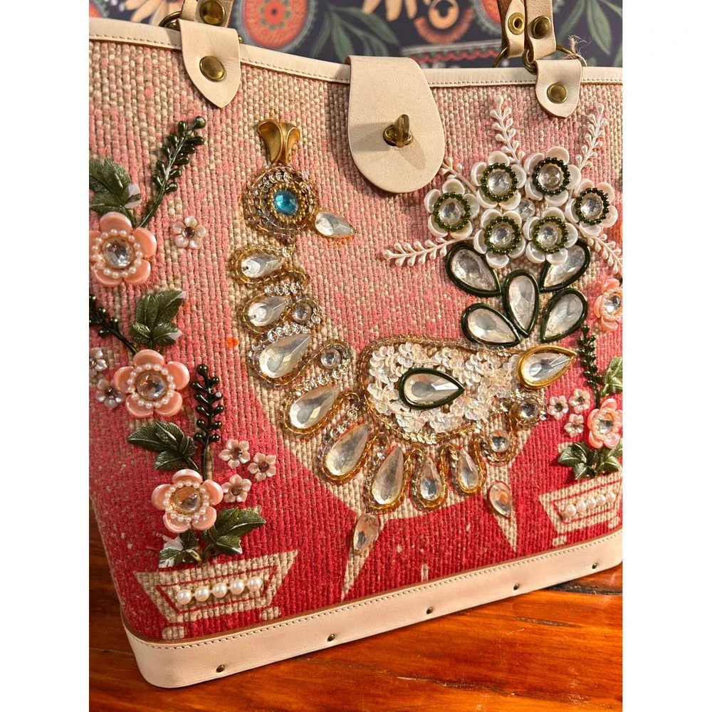 VTG Collins of Texas In The Pink Jewel Box Bag Peacock Bird Handbag 1960s whimsy - Picture 2 of 13